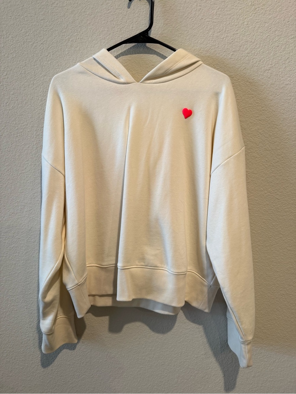 a new day Cream Hoodie with Small Pink Heart